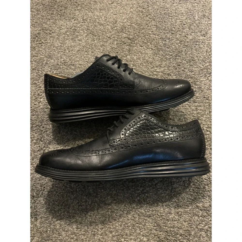 Cole Haan - LunarGrand Long WingTip -‎ C12650 Size 12m- Black Croc Print